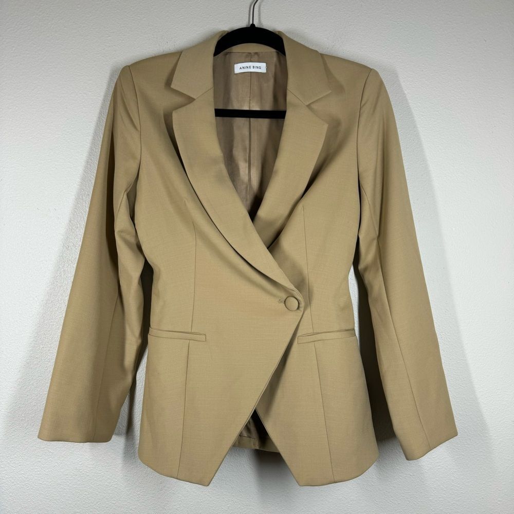 Anine Bing Ade Blazer One Button Natural Tan Nude Size XS